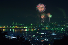 工場夜景と花火１