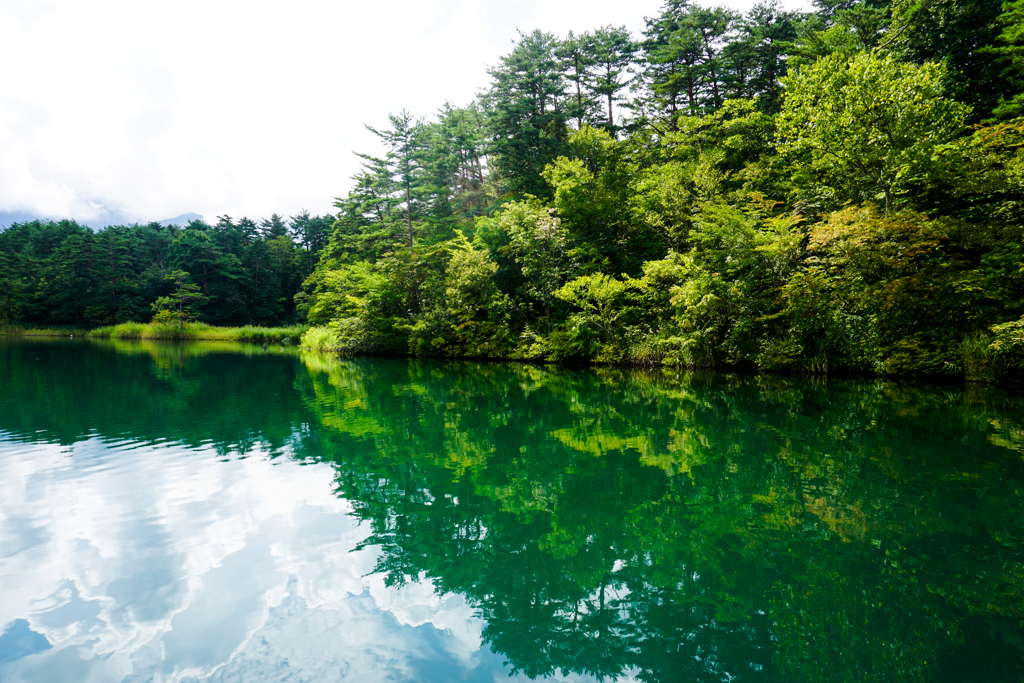 五色沼の湖畔より