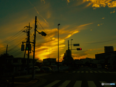 信号待ちの夕焼け