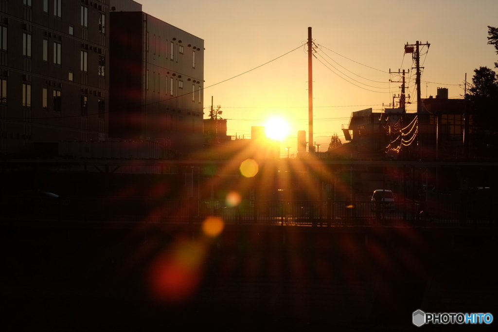 街の夕陽