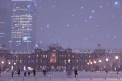 東京駅の雪化粧2