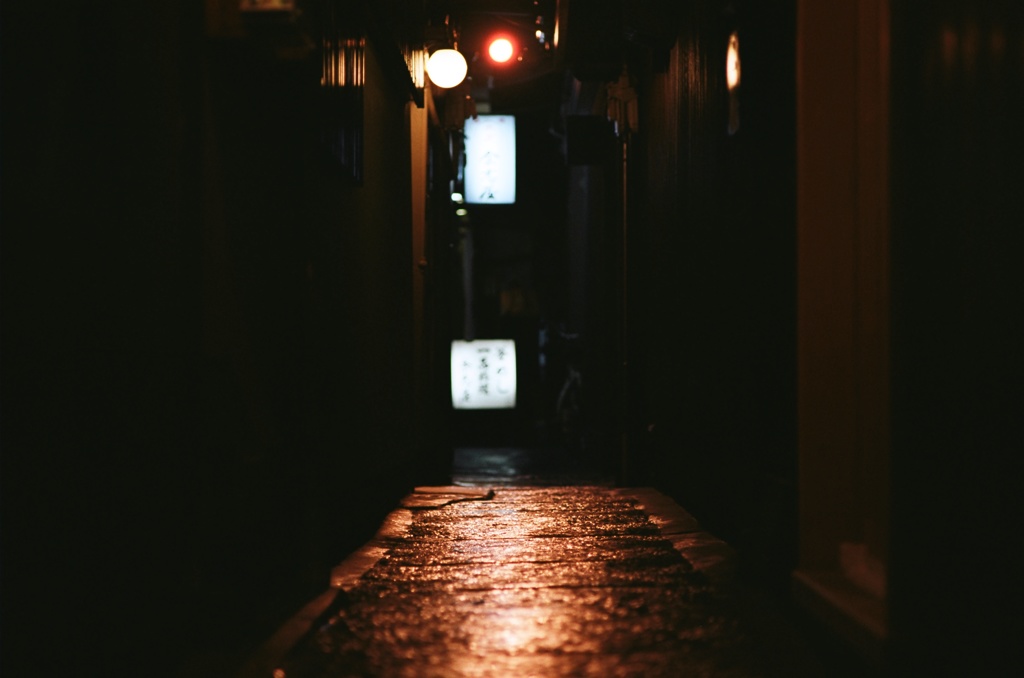 京都夜散歩　雨濡れ