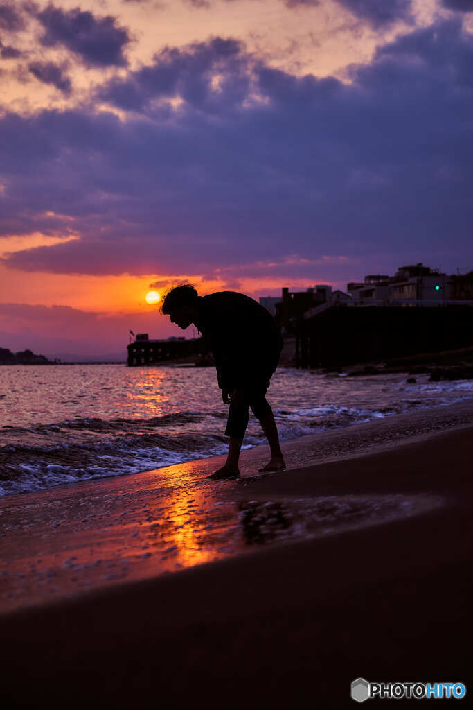 夕暮れの海岸
