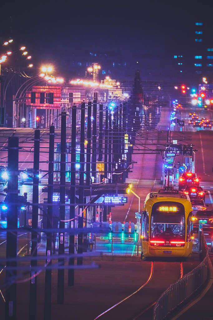 路面電車と夜景