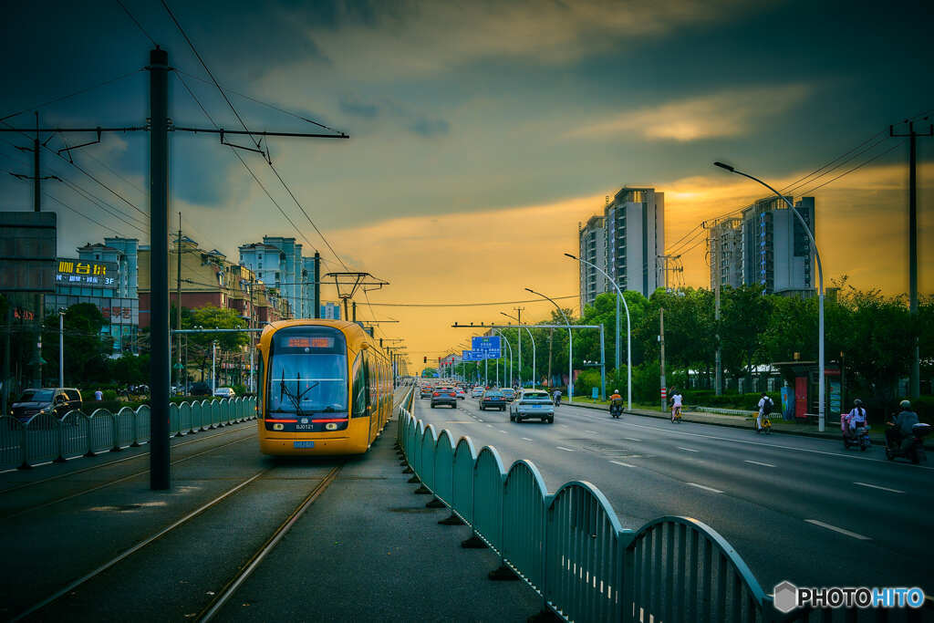 夕方の路面電車