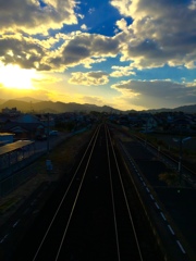 学校の最寄り駅での夕焼け