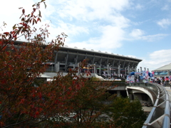 日産スタジアムと紅葉