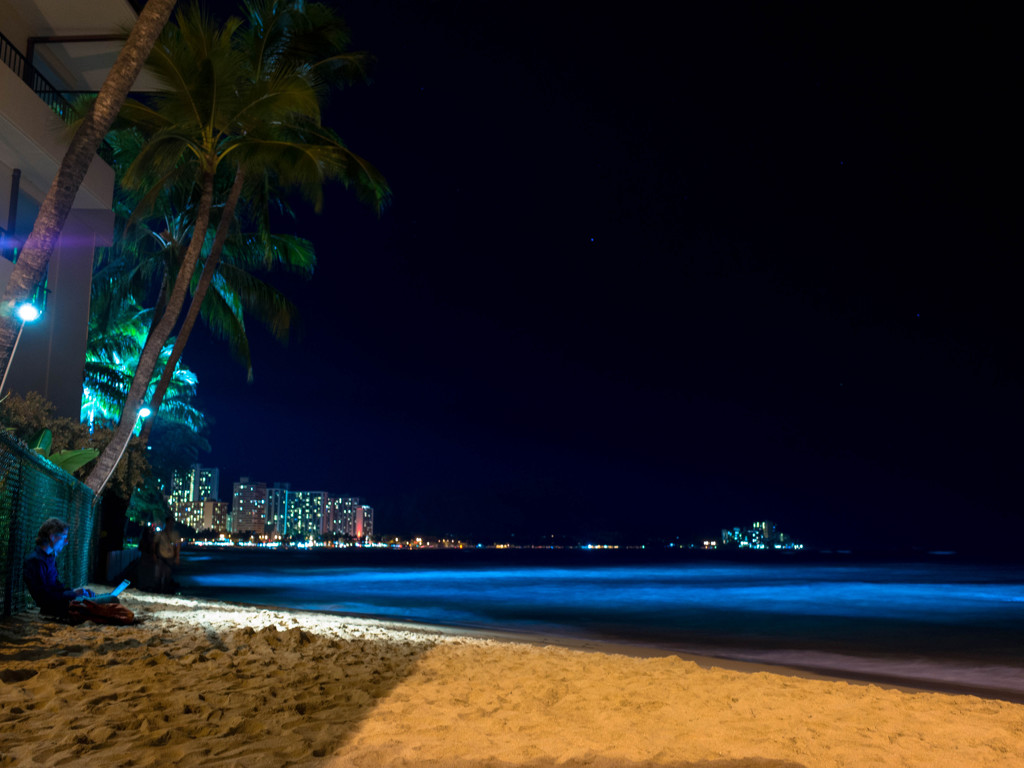 The man of the night beach.