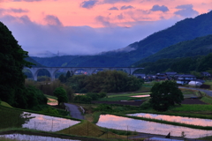 虎臥城大橋　朝焼け