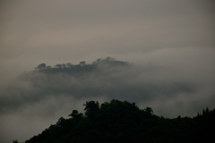 霧に霞む竹田城跡