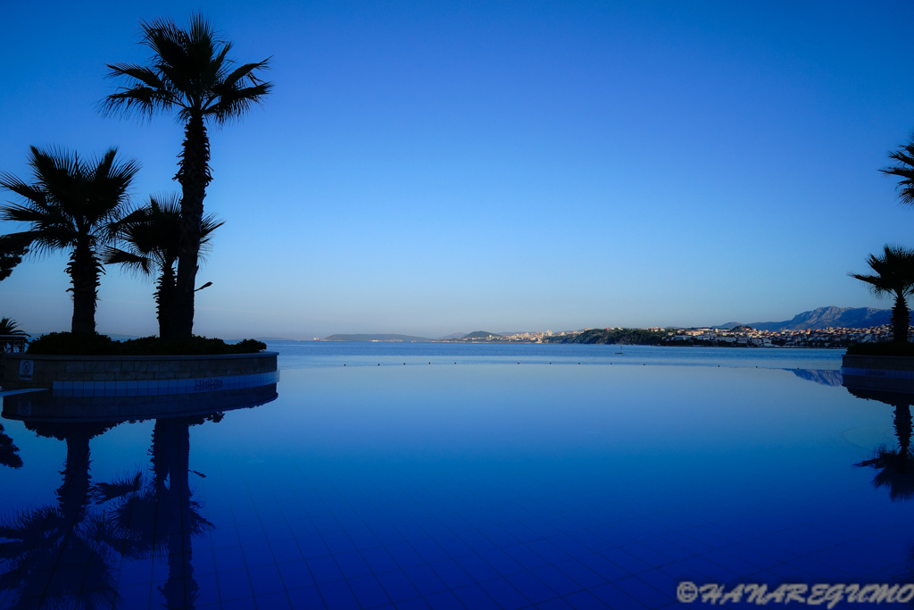 Early-morning blue pool