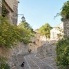 La Roque-sur-Ceze村内の石畳と猫