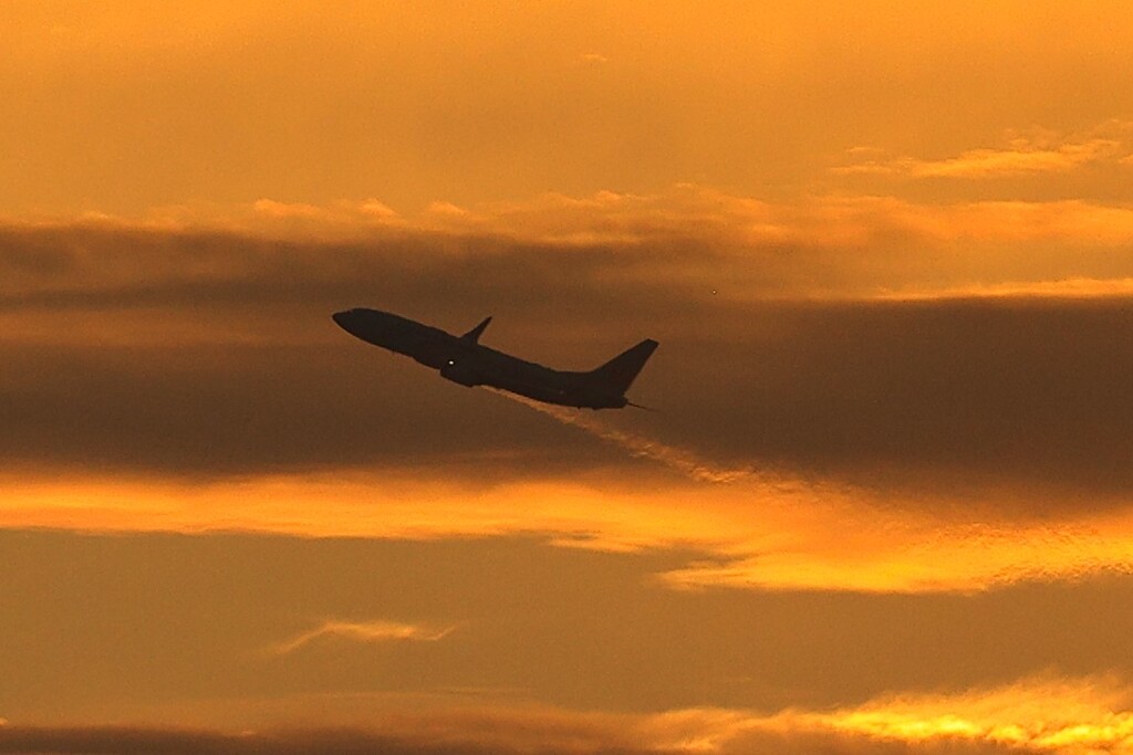 松山空港を離陸したJAL機