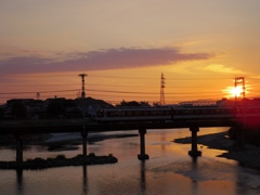 270620　夕焼け　大和川　鉄橋