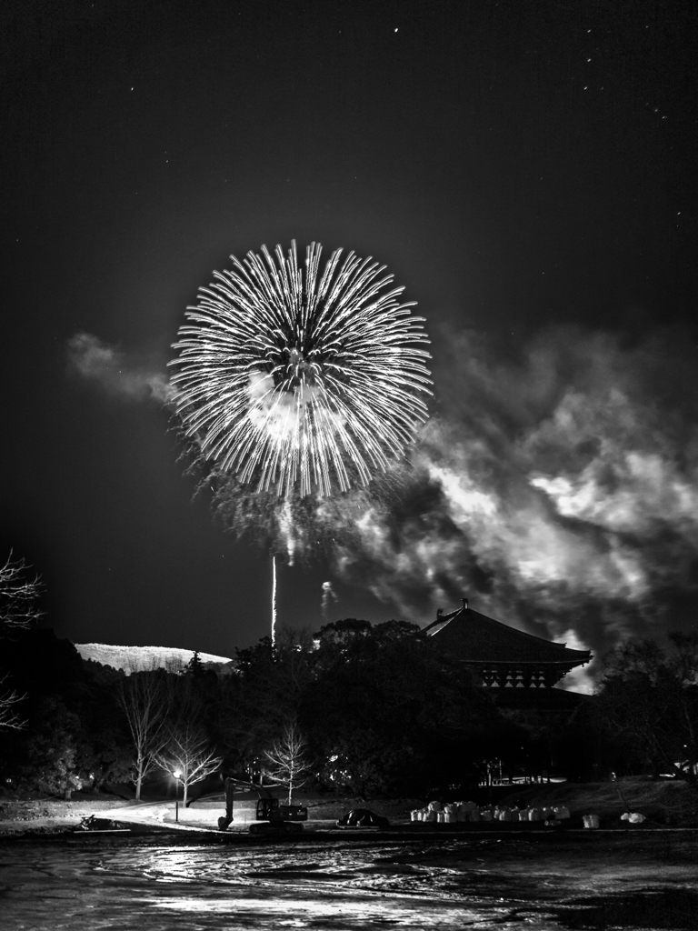 花火と寺と星