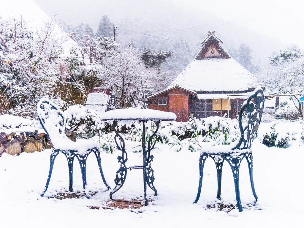 雪のテラス席