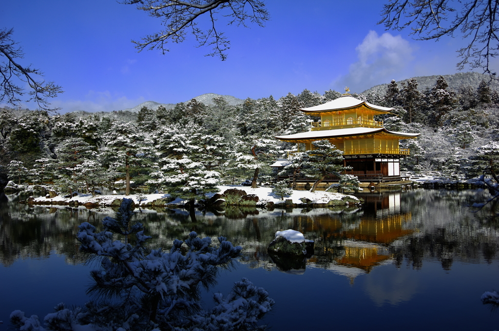 鹿苑寺、碧く