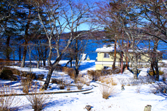 山中湖畔の雪景色