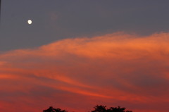 赤く染まる雲に十三夜の月