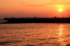富士山と夕日