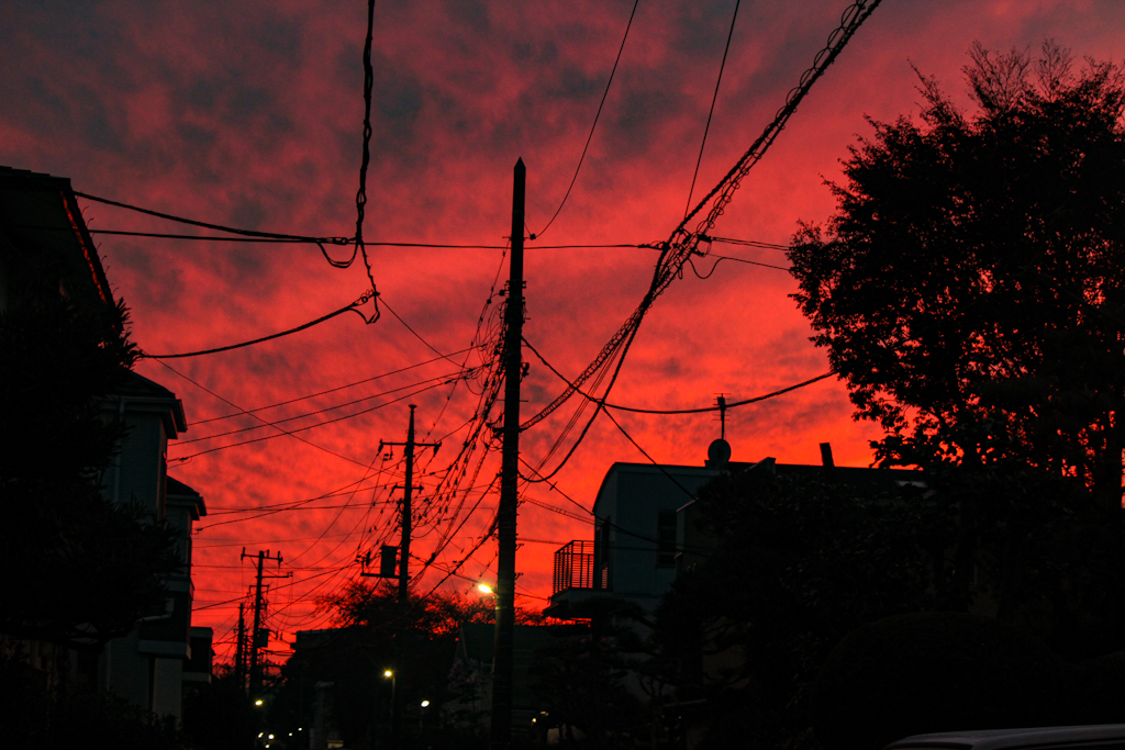 赤くやけた空