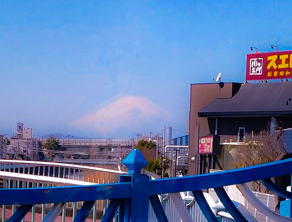 擬宝珠の指し示す先には富士山