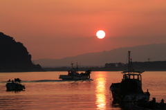 漁港の夕景