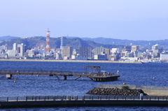 桜島フェリーから市街地を眺める