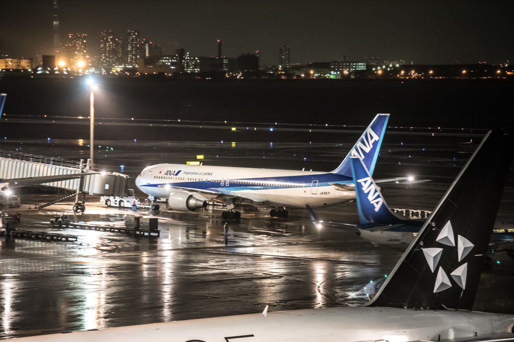 雨の羽田空港