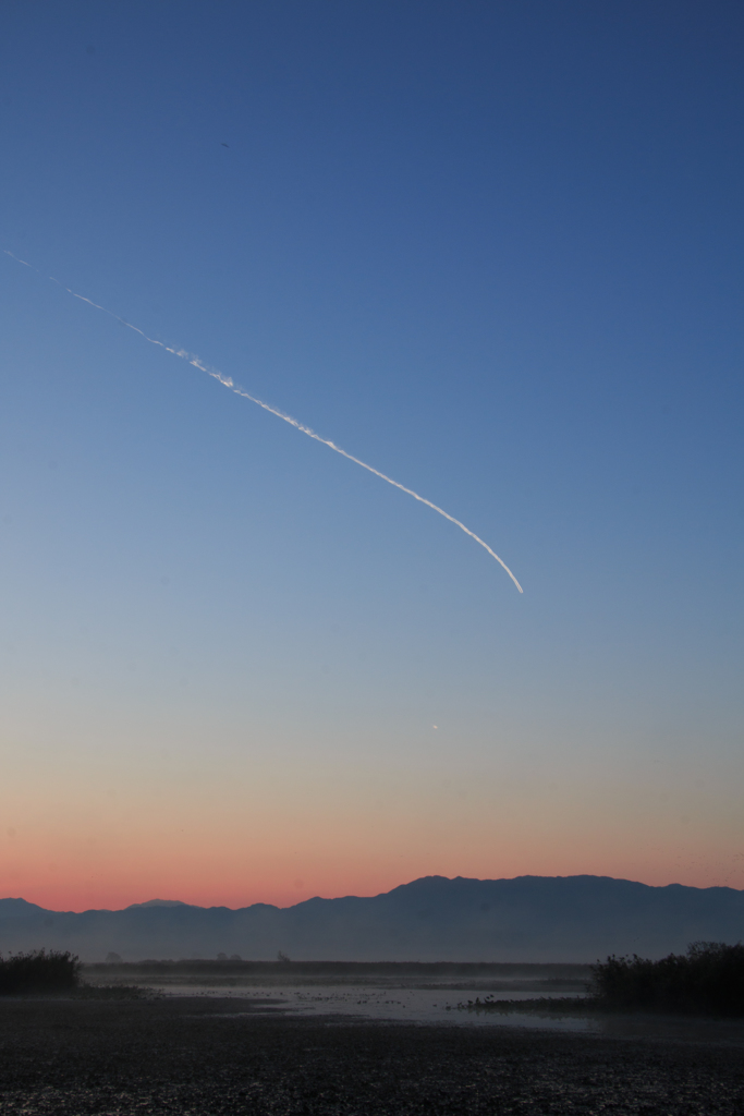 早朝の飛行機雲