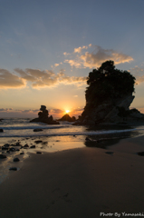 人形岩と夕日