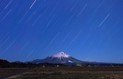 月夜の大山と春の星座