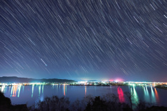 東郷湖に沈む冬の星座