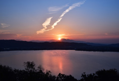 夕日の東郷湖と大山