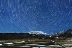 御机みつめの棚田と大山星景色