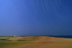 月夜の砂丘に沈む冬の星座