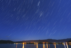 東郷湖に昇る冬の星座