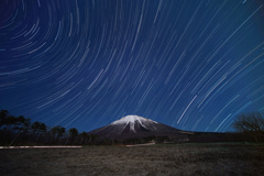 雪の大山と昇る夏の星座