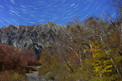 月夜の大山三の沢紅葉