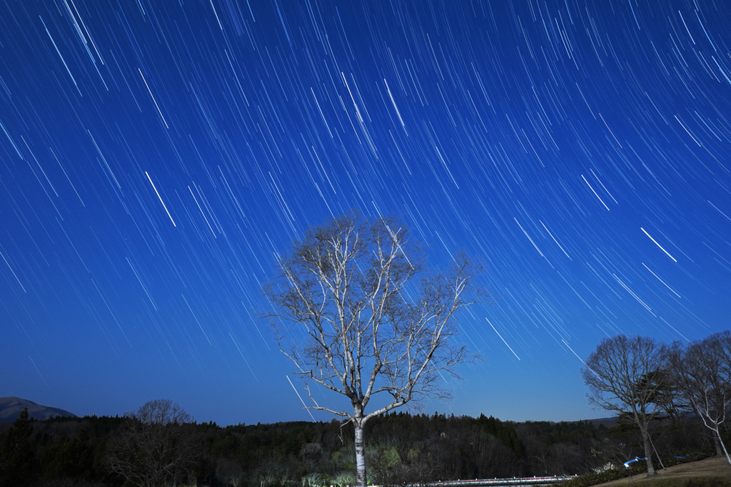 蒜山高原に沈む冬の星座