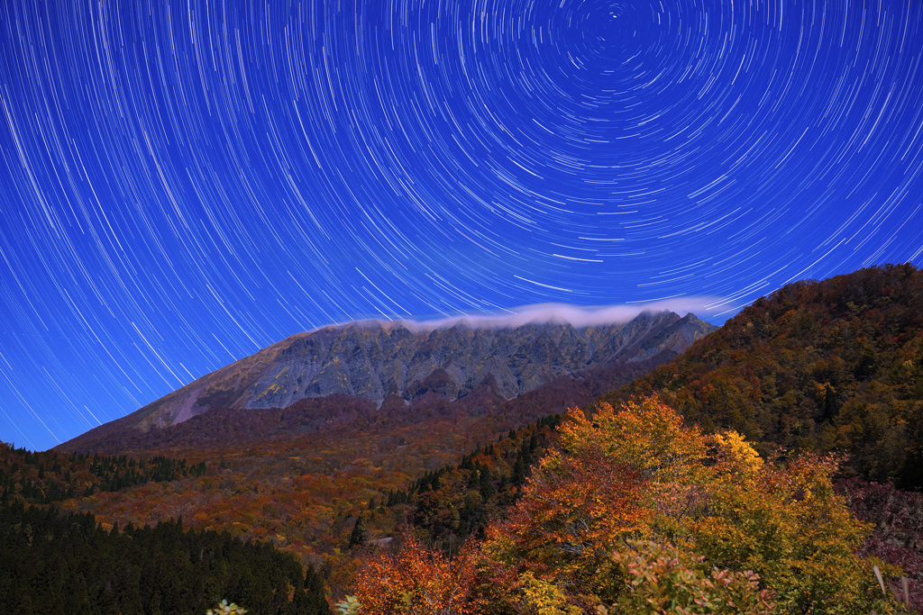 月夜の大山鍵掛峠紅葉