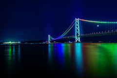 明石海峡大橋と動く三日月