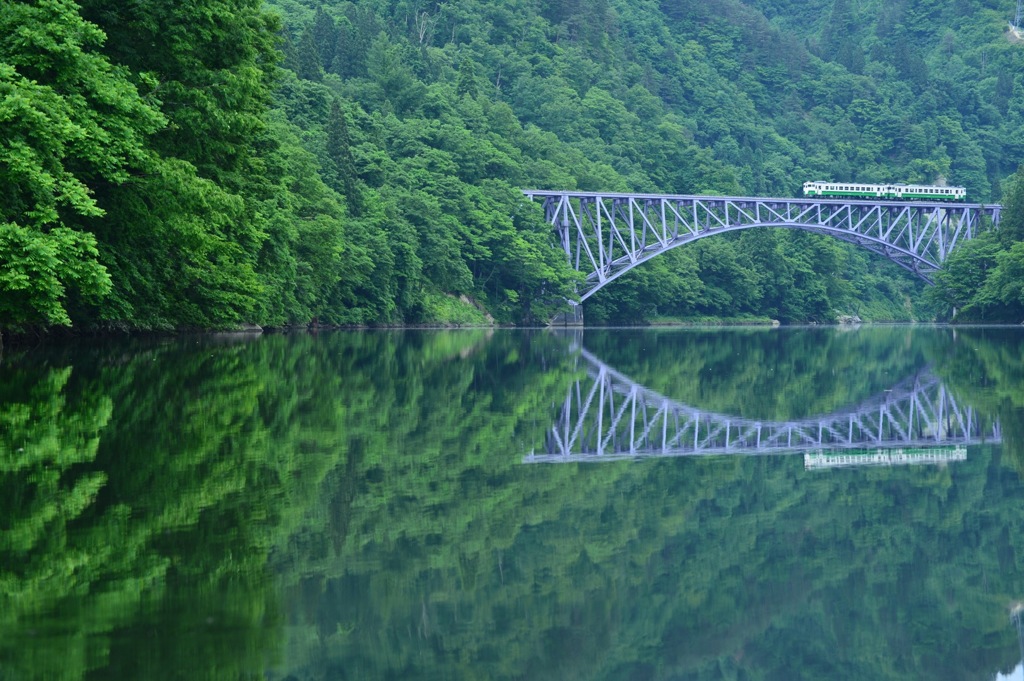 第一只見川橋梁の新緑