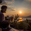 夕日と犬と彼女