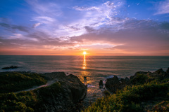 the sunset at Tojinbo