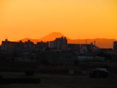 夕焼けと富士山