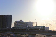 東海道線の逆光