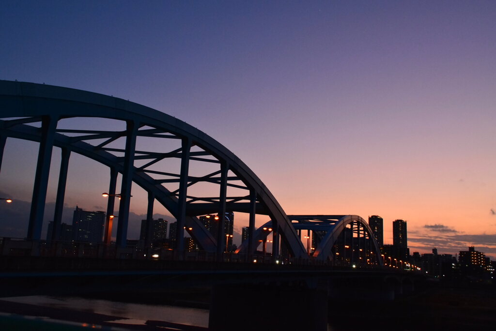 冬の黄昏の丸子橋