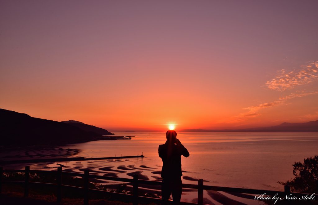 干潟の夕陽