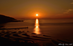 干潟の夕陽